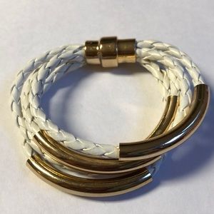 Multi string braided leather magnetic bracelet